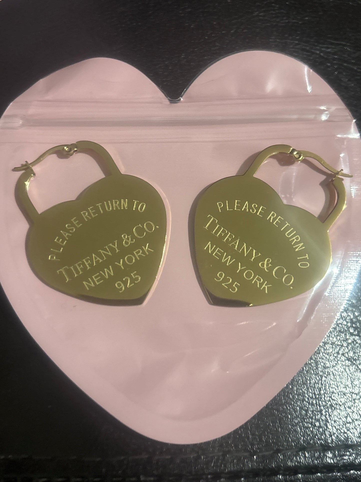 "Return to Tiffany & Co." Heart Hoop Earrings 💫✨ Gold Stainless Steel | Engraved Heart Pendant | Luxury Statement Jewelry 💎