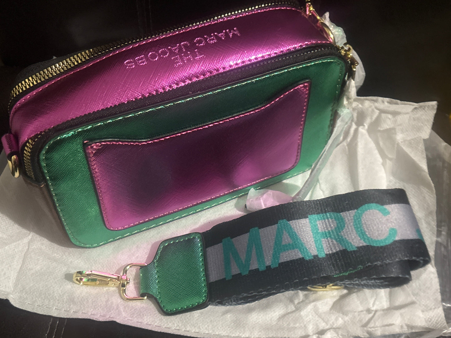 ✨Marc Jacobs Snapshot Camera Bag - Green, Pink & Brown Metallic #0225
