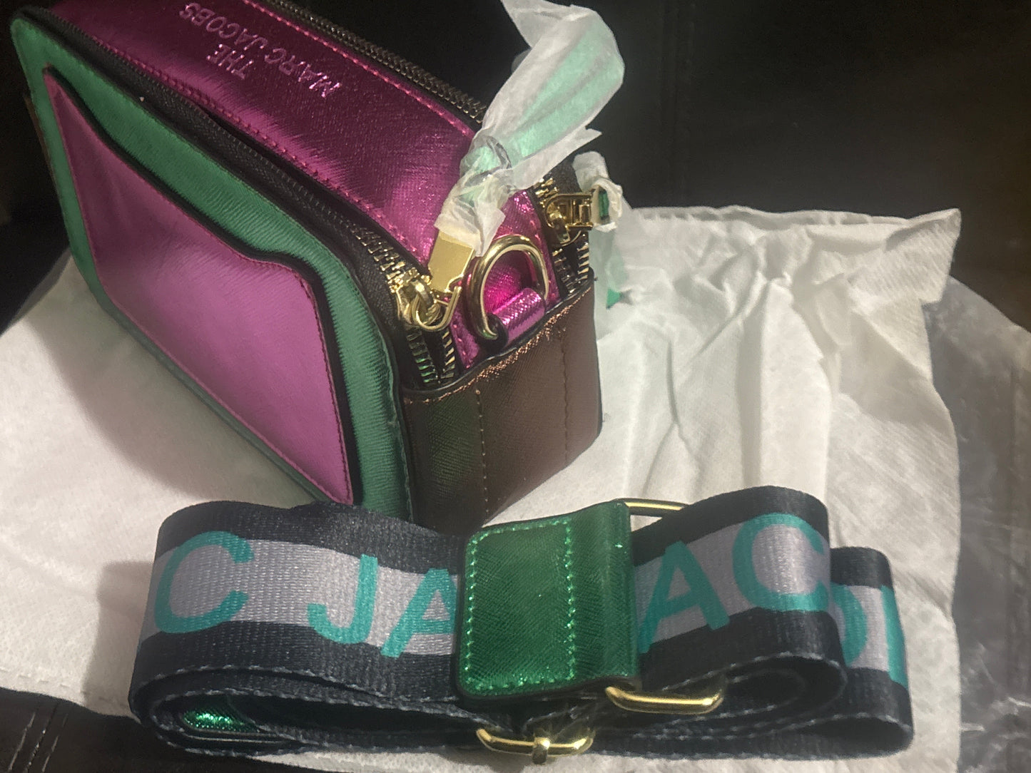 ✨Marc Jacobs Snapshot Camera Bag - Green, Pink & Brown Metallic #0225