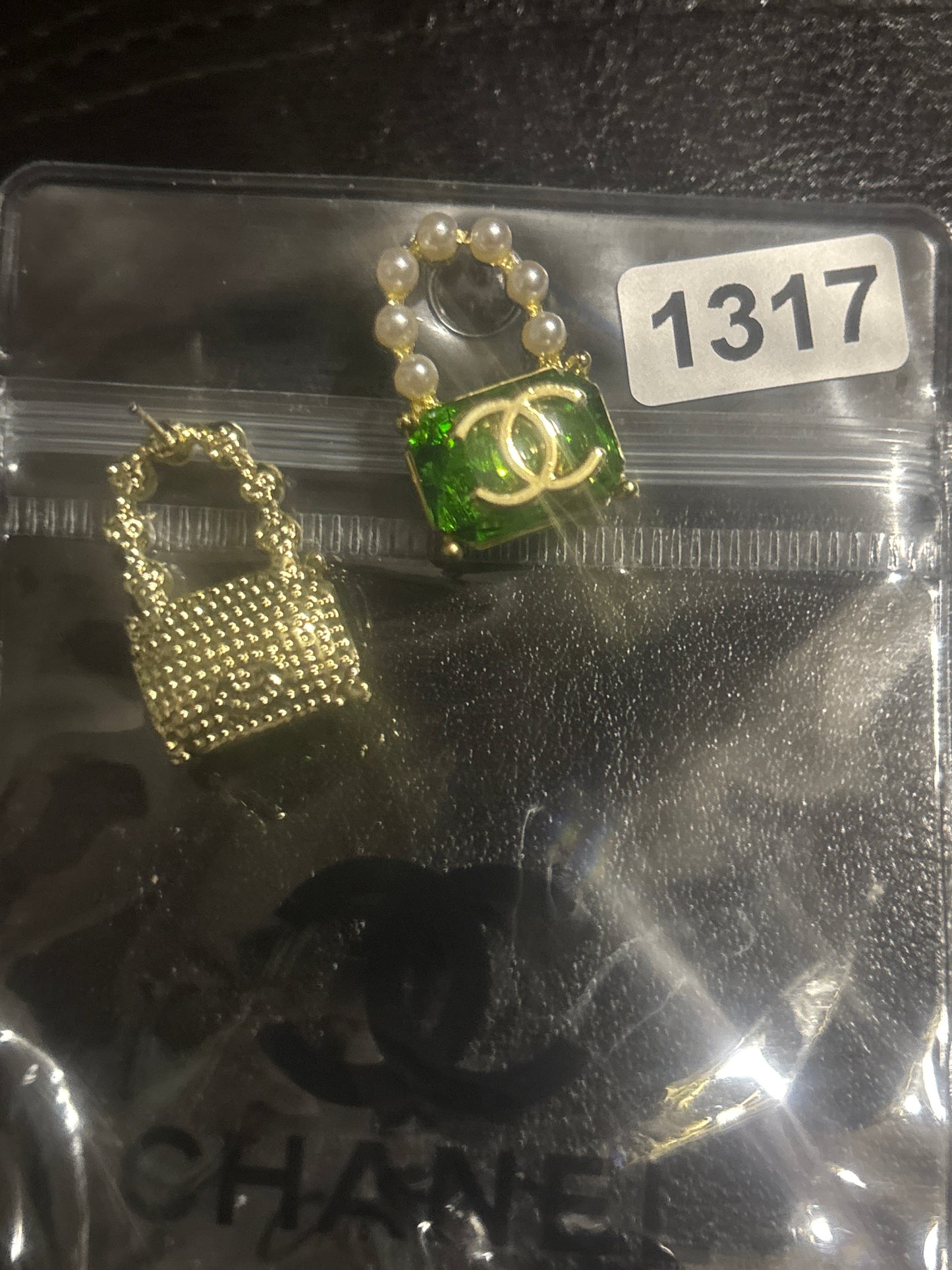 ✨Green Crystal CC Handbag Drop Earrings #1317