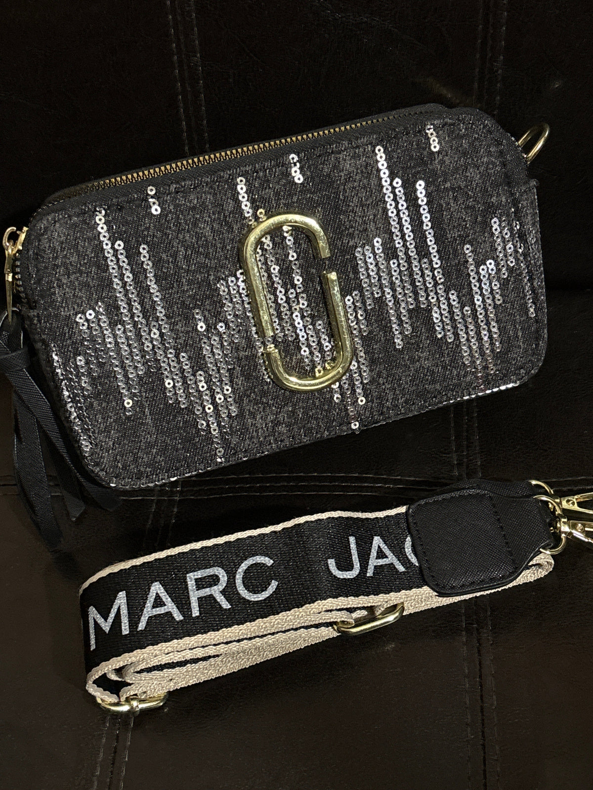 Luxury Inspired Marc Jacobs Sequin Snapshot Camera Bag | Black & Silver Sequins 🪩🖤✨ #0318