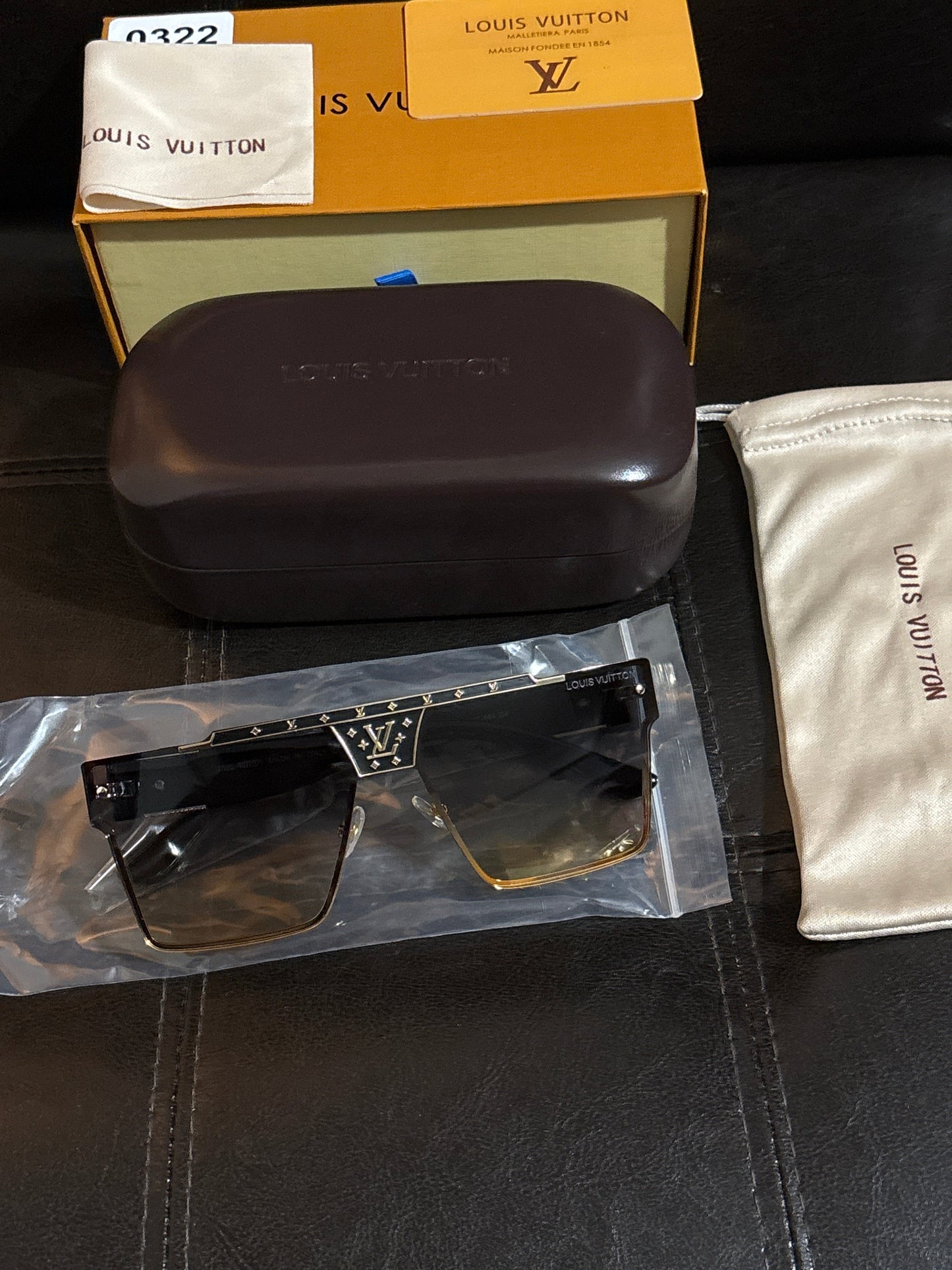 Luxury Inspired LV Square Flat-Top Shield Sunglasses | Gold Frame, Crystal Brow Bar & Gradient Lenses 🕶️✨💛 #0322