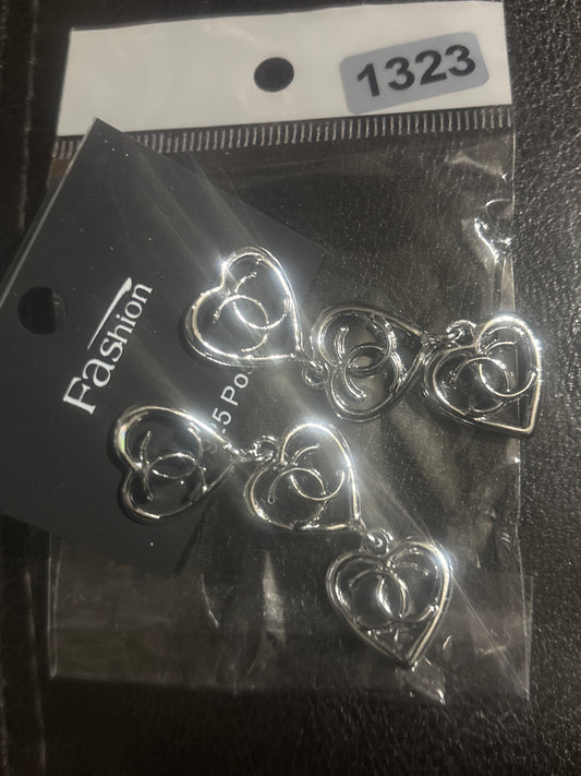 ✨ Triple Heart CC Logo Long Drop Earrings in Silver — Item #1323 in Gold — Item # 1308