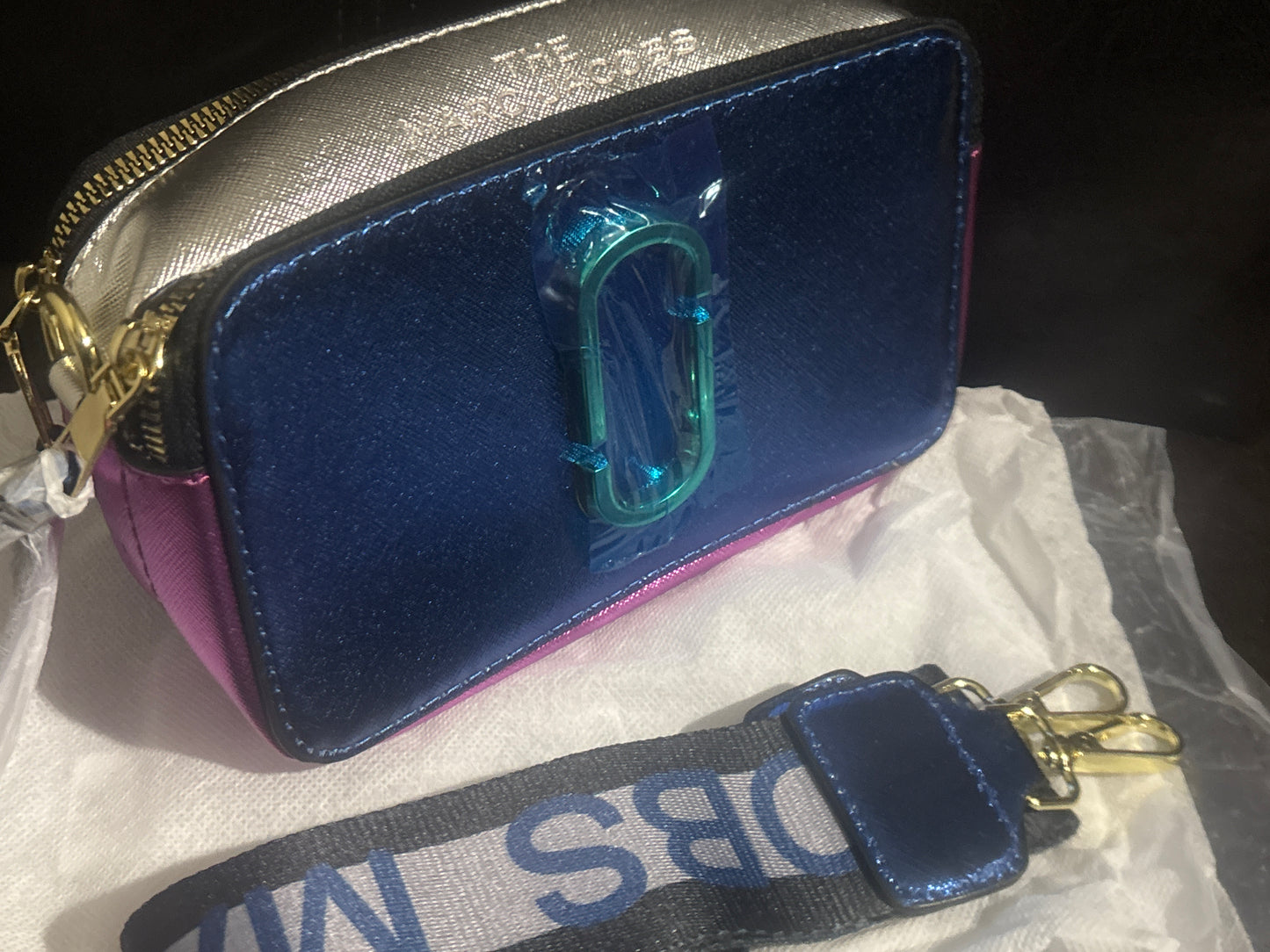 Marc Jacobs Snapshot Camera Bag 💙✨ Metallic Navy Blue Crossbody | Dual Zip | Gold Hardware 💎👜