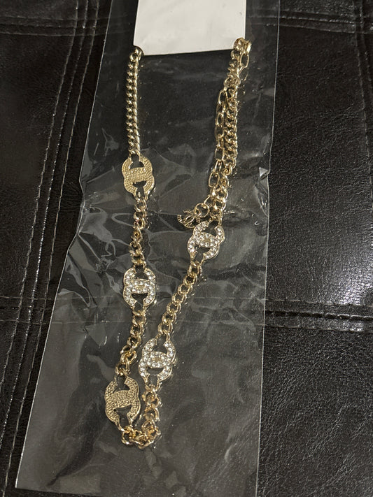 💫 Luxury Gold-Tone CC Crystal Pavé Chain Link Statement Necklace — Style #1649 💎✨