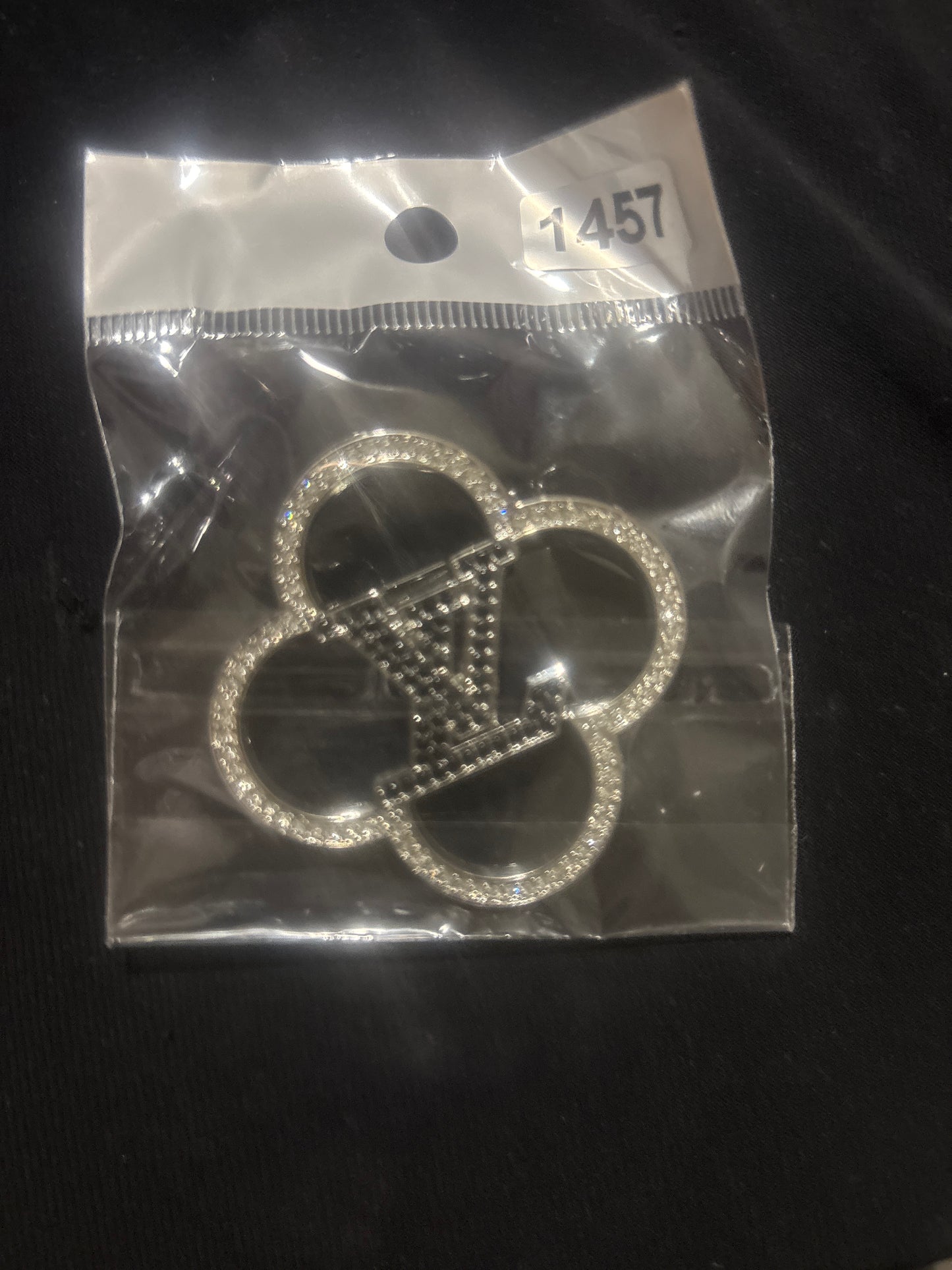 Luxury Silver Crystal Four-Leaf Clover Monogram Brooch — Items #1457 & #1426