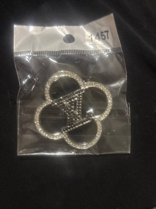 Luxury Silver Crystal Four-Leaf Clover Monogram Brooch — Items #1457 & #1426
