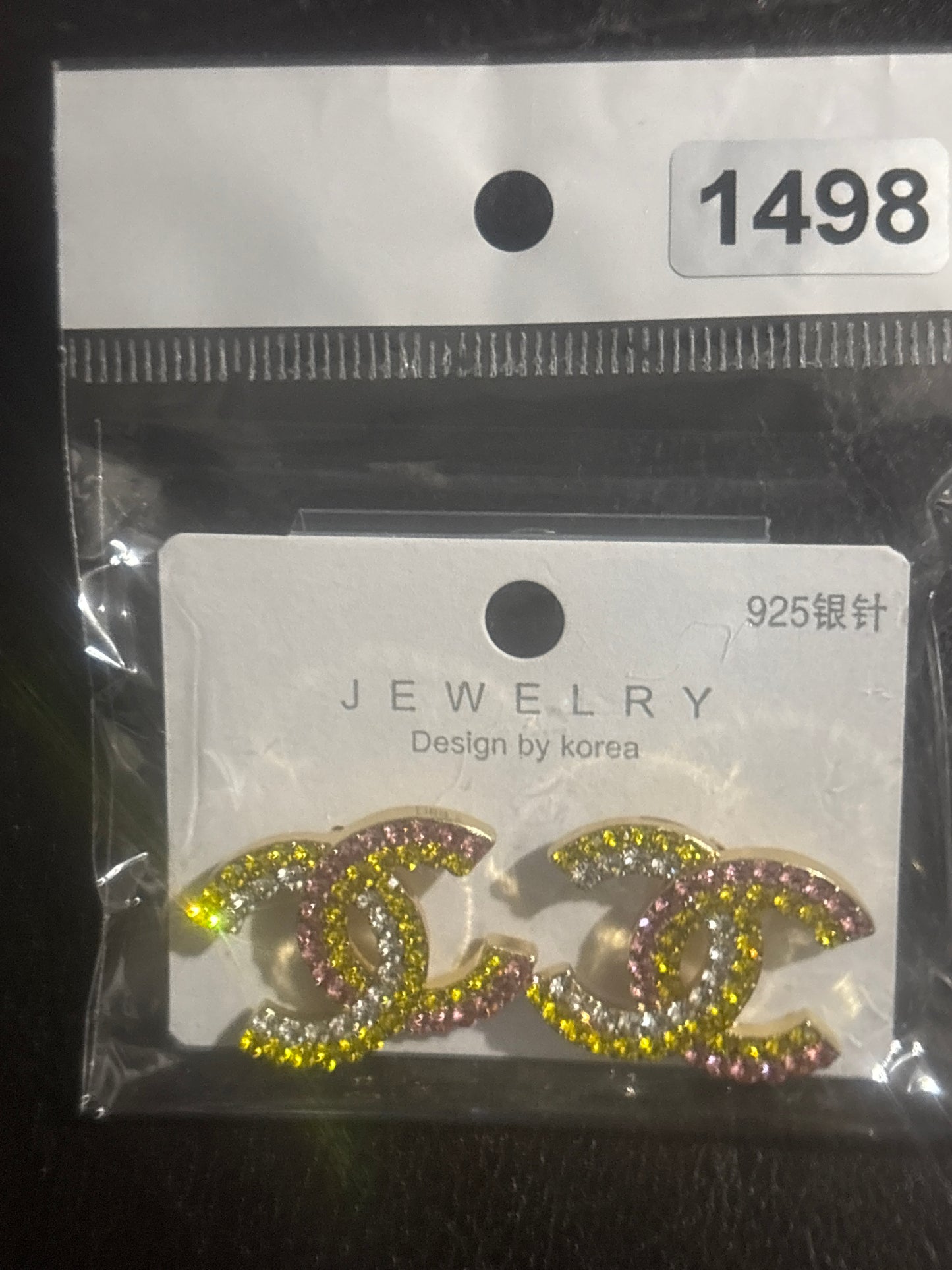 ✨ Multicolor Crystal CC Logo Stud Earrings — Gold & Silver — Items #1498 & #1309 look