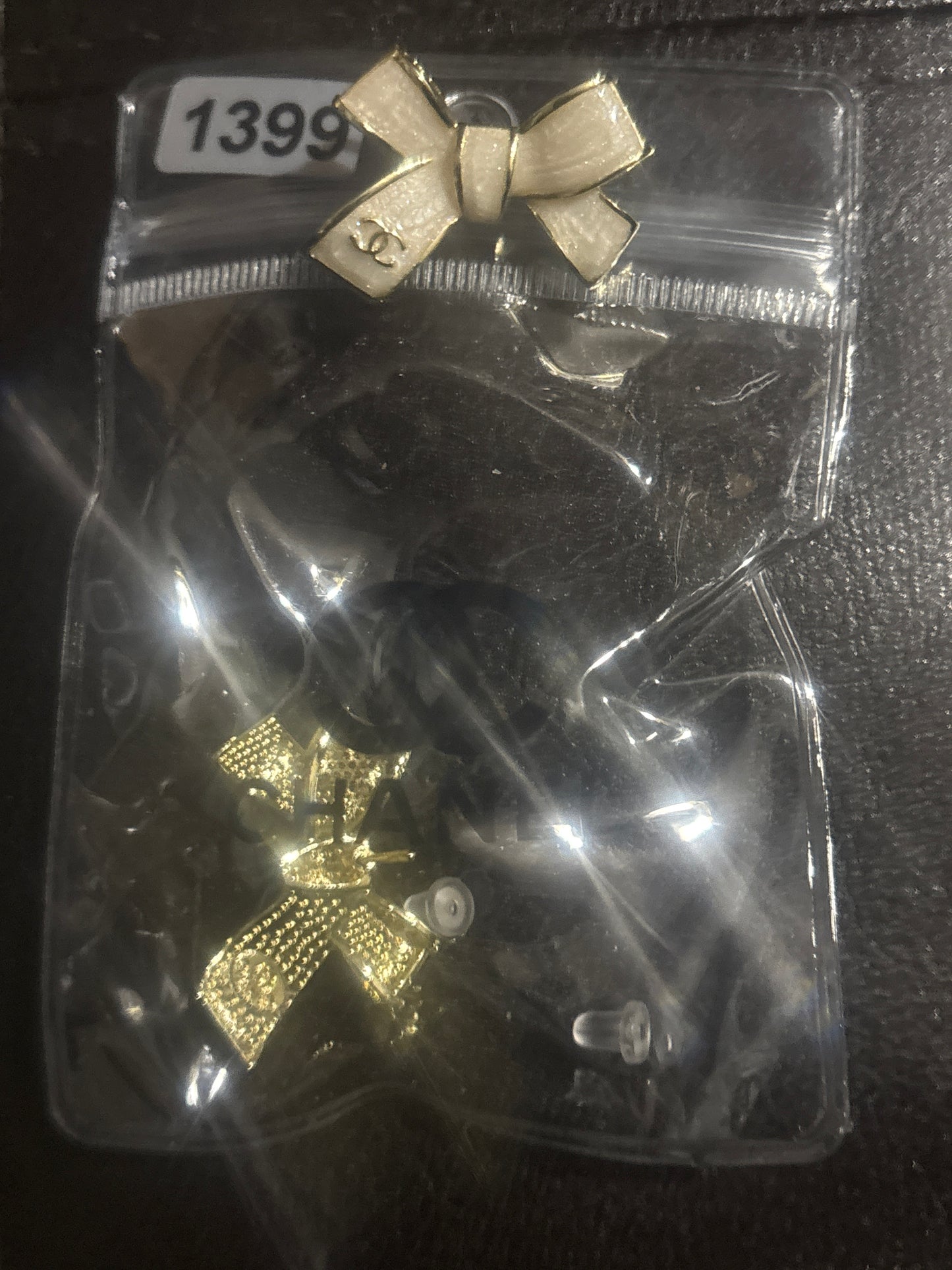 ✨ Vintage Bow CC Logo Stud Earrings — Gold, Grey & Pearly White — Items #1517 #1513 #1399i