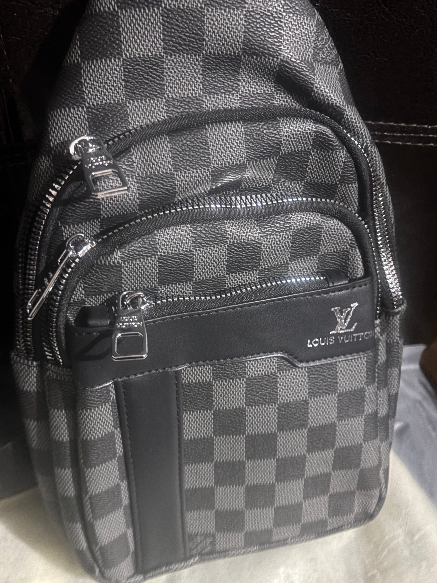 Graphite Checkered Sling Bag 🖤⚫ #L1558