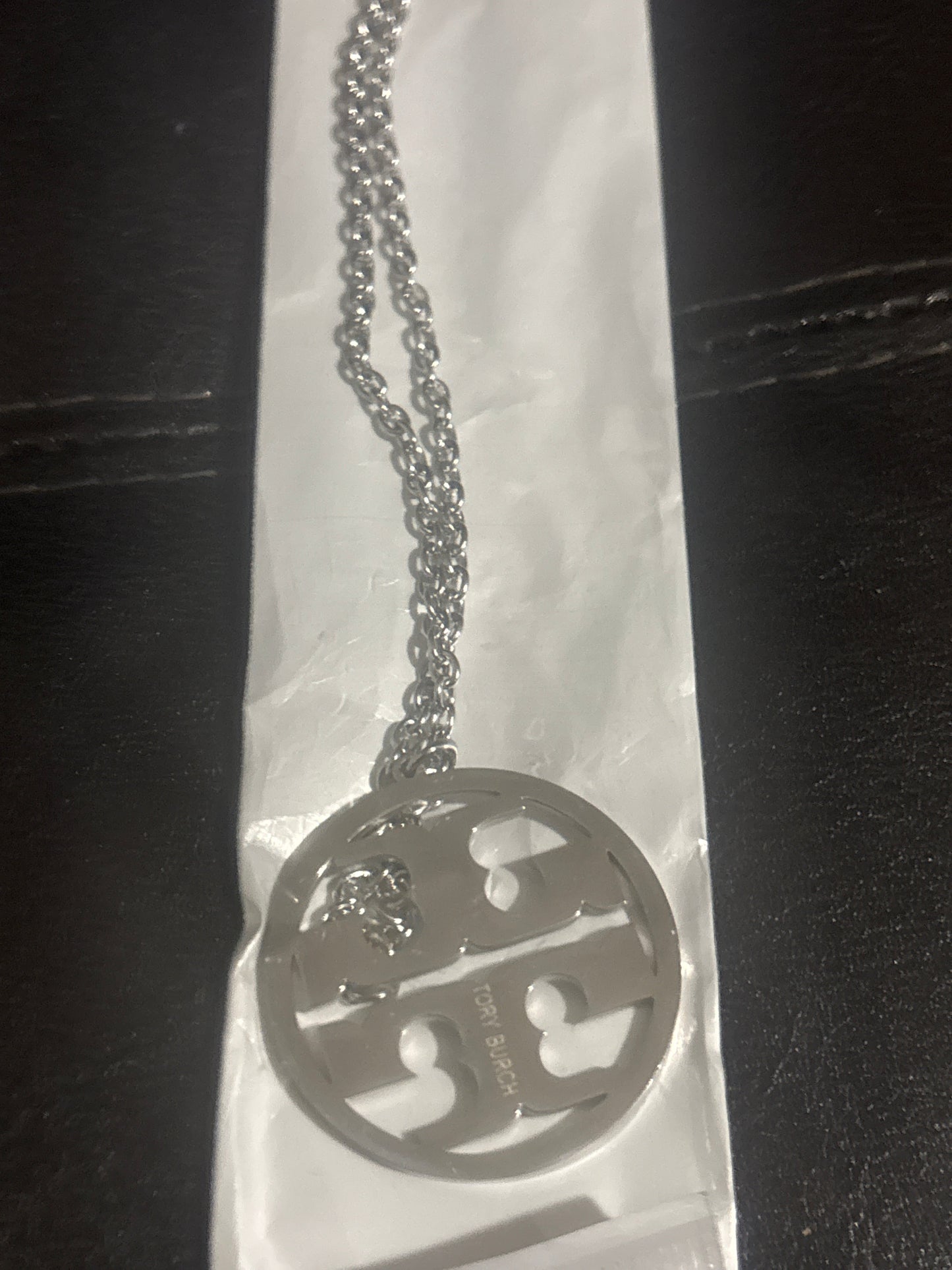 Tory Burch Miller Double-T Logo Circle Pendant Necklace 🪨✨ Silver Stainless Steel | Large TB Cut-Out Circle Pendant | Double Chain | Luxury Statement Jewelry 💎