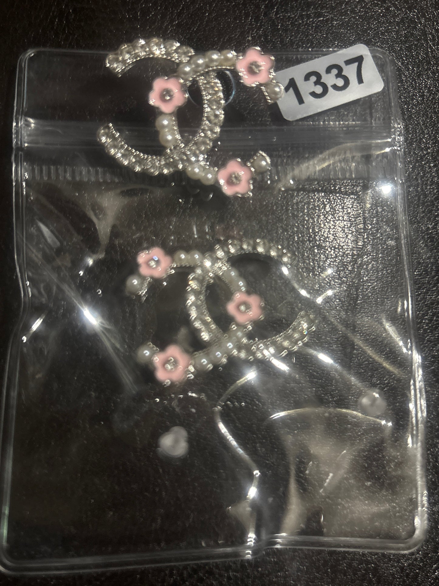 ✨ Crystal Pearl CC Logo Flower Earrings — Items #1337 & #1353
