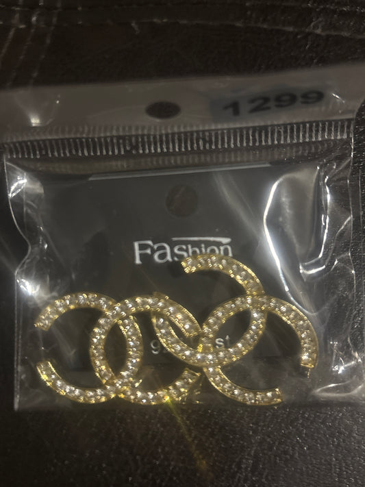 ✨ Triple Interlocking CC Logo Crystal Stud Earrings — Gold & Silver — Items #1299 & #1340