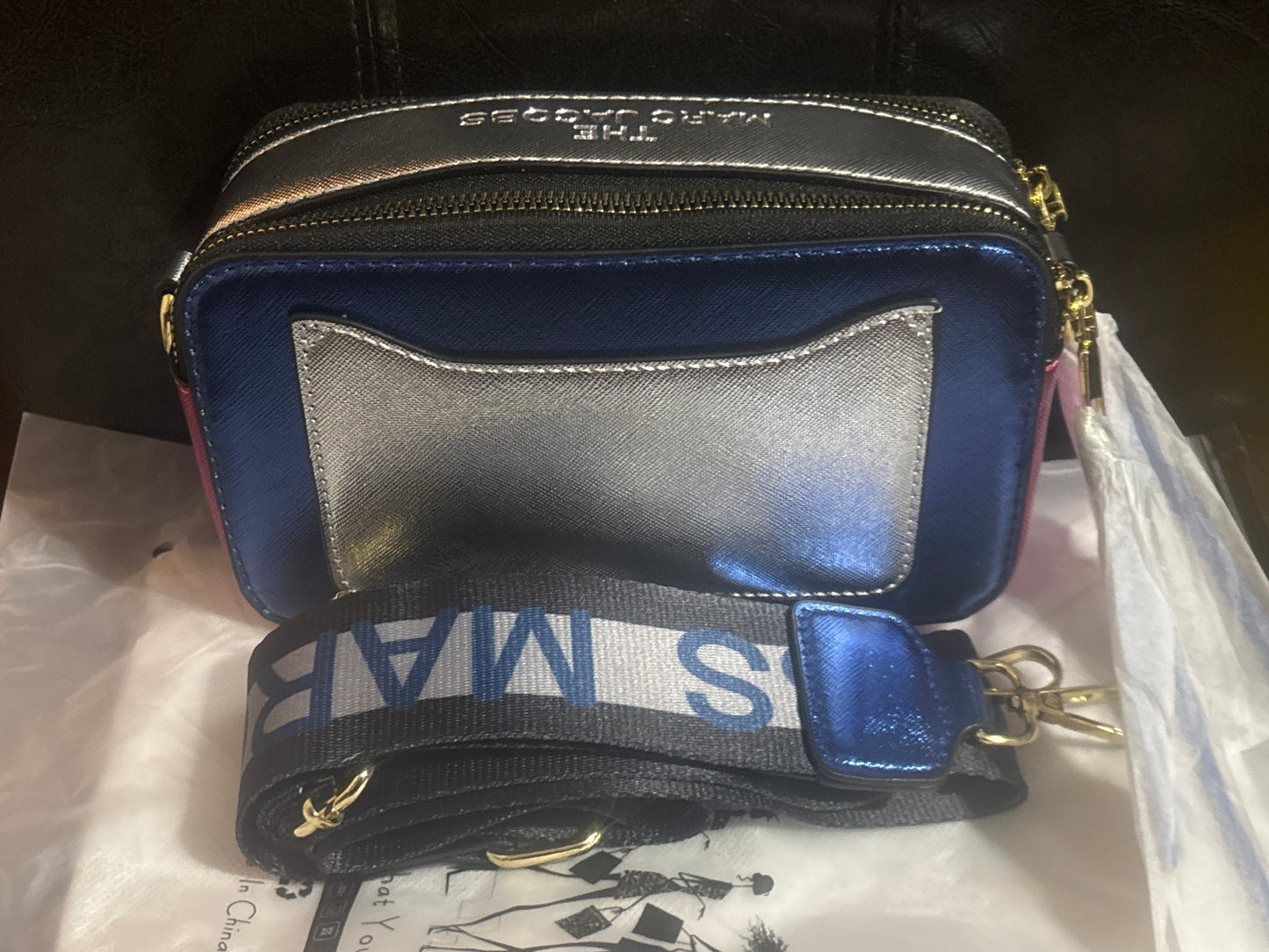 Marc Jacobs Snapshot Camera Bag 💙✨ Metallic Navy Blue Crossbody | Dual Zip | Gold Hardware 💎👜