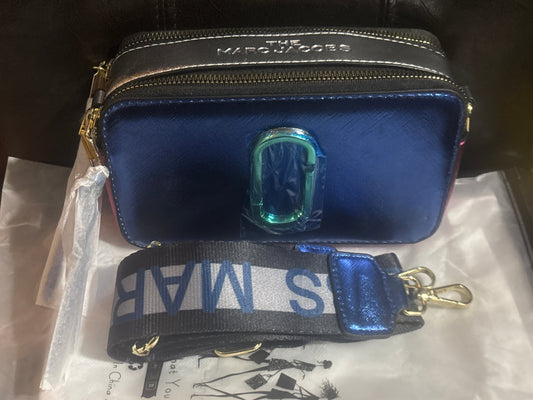 Marc Jacobs Snapshot Camera Bag 💙✨ Metallic Navy Blue Crossbody | Dual Zip | Gold Hardware 💎👜