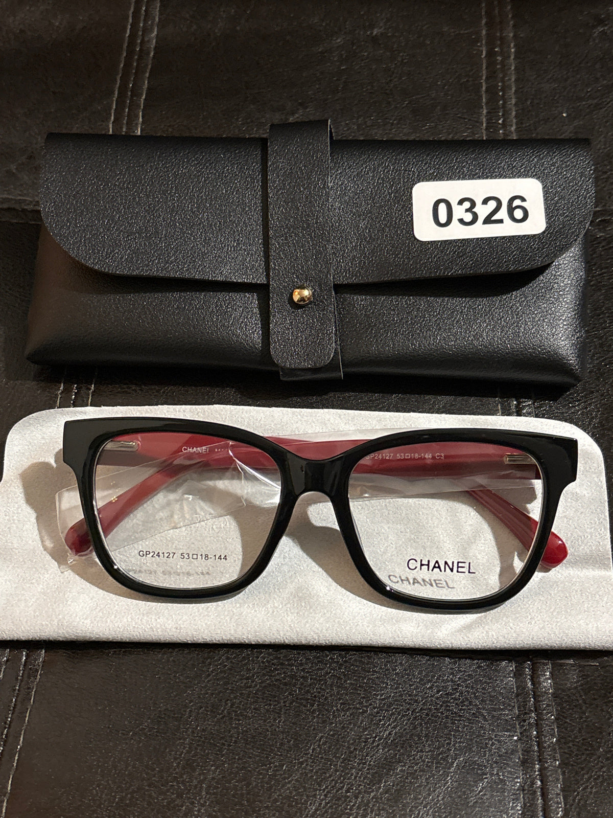 Black & Red Two-Tone Square Acetate Optical Frames | CC Logo Hinge Hardware | Includes Case & Cloth ✨🕶️ #0326