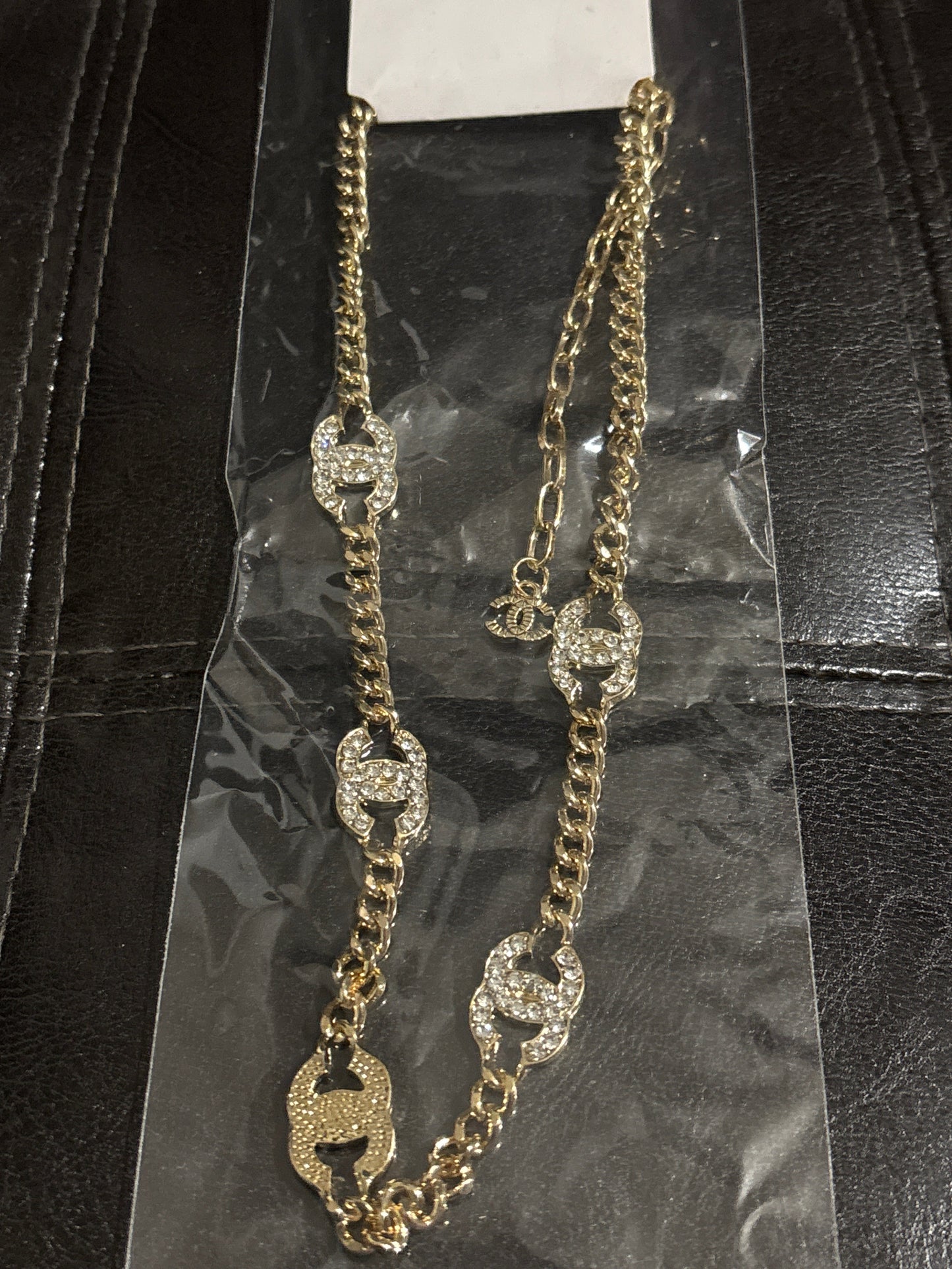 💫 Luxury Gold-Tone CC Crystal Pavé Chain Link Statement Necklace — Style #1649 💎✨