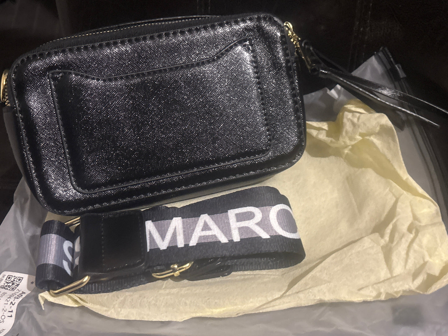 Marc Jacobs Snapshot Camera Bag 🖤✨ Shiny Black | Black & White Logo Strap | Gold Hardware 💎👜