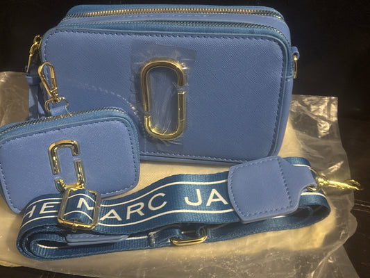 Marc Jacobs Snapshot Kameratasche 💙✨ Immergrün-Blau | Mini-Taschen-Set | Blau-weißer Logo-Riemen 💎👜