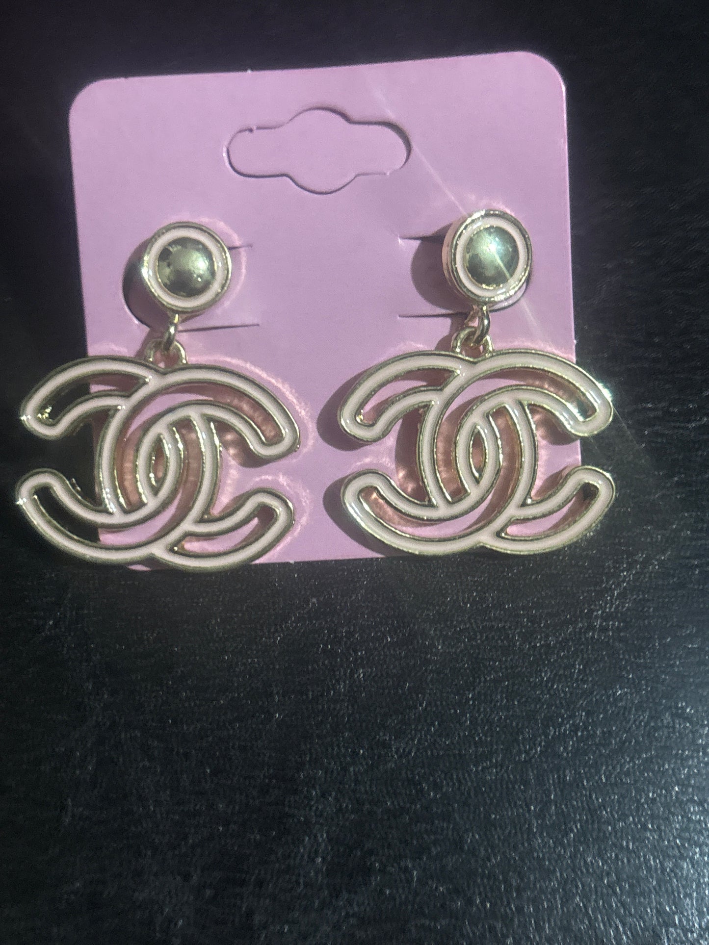 Luxury Inspired Oversized CC Logo White Enamel Drop Earrings 🤎💰✨
