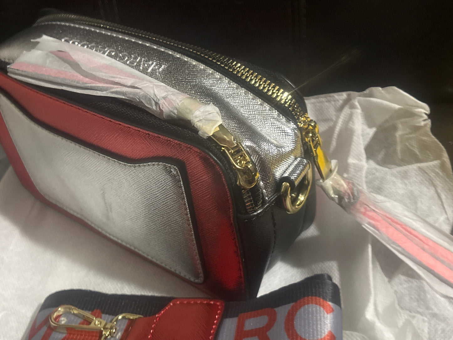 Marc Jacobs Snapshot Camera Bag ❤️🖤✨ Metallic Red, Black & Silver Colorblock | Gold Hardware 💎👜
