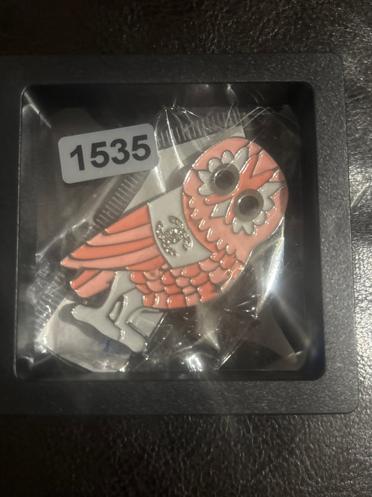 ✨ Pink & White Enamel Owl CC Logo Brooch Pin — Item #1535