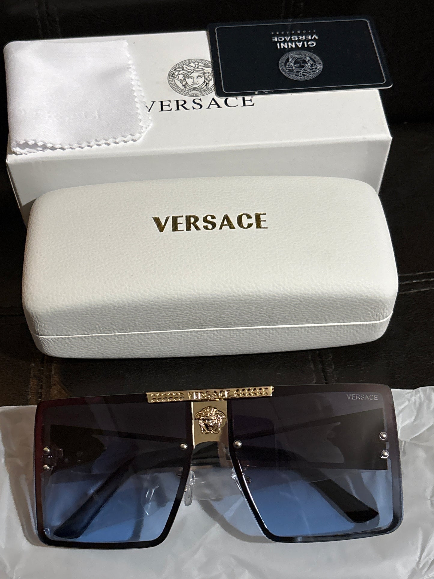 Luxury Inspired Versace Oversized Shield Sunglasses | Blue Gradient & Gold Medusa 💙👑✨ #0324