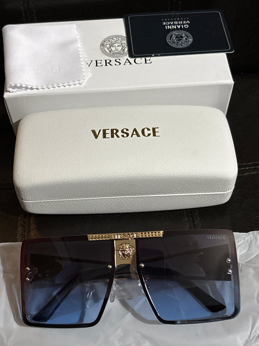 Luxury Inspired Versace Oversized Shield Sunglasses | Blue Gradient & Gold Medusa 💙👑✨ #0324