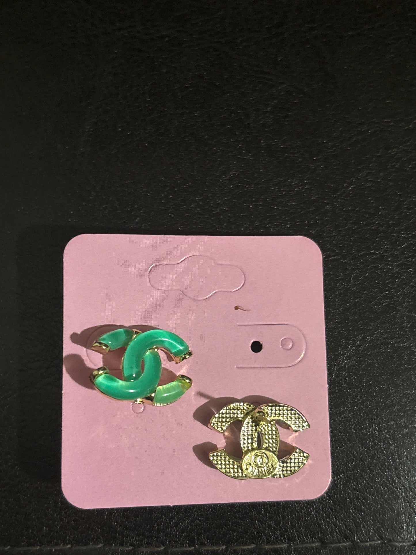 Luxury Mint Green Enamel Double-C Interlocking Logo Stud Earrings with Gold-Tone Trim 🩵💛✨