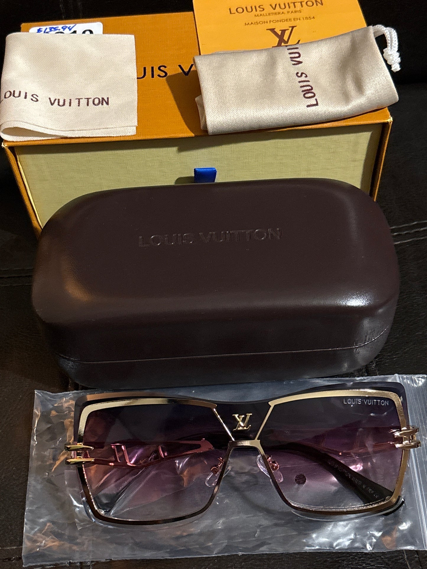Luxury Inspired LV Oversized Square Sunglasses | Pink Gradient & Gold LV Bridge 🪩💛✨ #0310