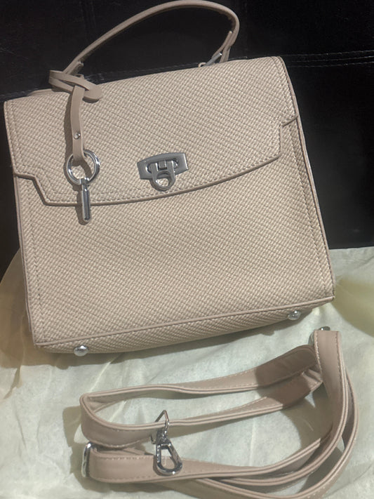 Luxury Woven Basketweave Structured Crossbody Satchel with Silver Lock & Key Charm 🧵🔑✨