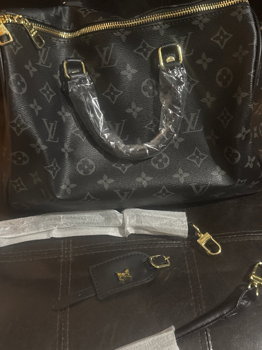 Luxury Inspired LV Monogram Black Speedy Satchel Handbag with Crossbody Strap 👜🖤✨
