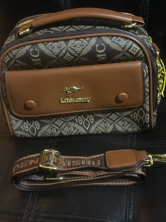 Luxury Vintage MC Monogram Camera Crossbody Bag with Gold Kangaroo Emblem & Jacquard Strap 🦘🤎✨