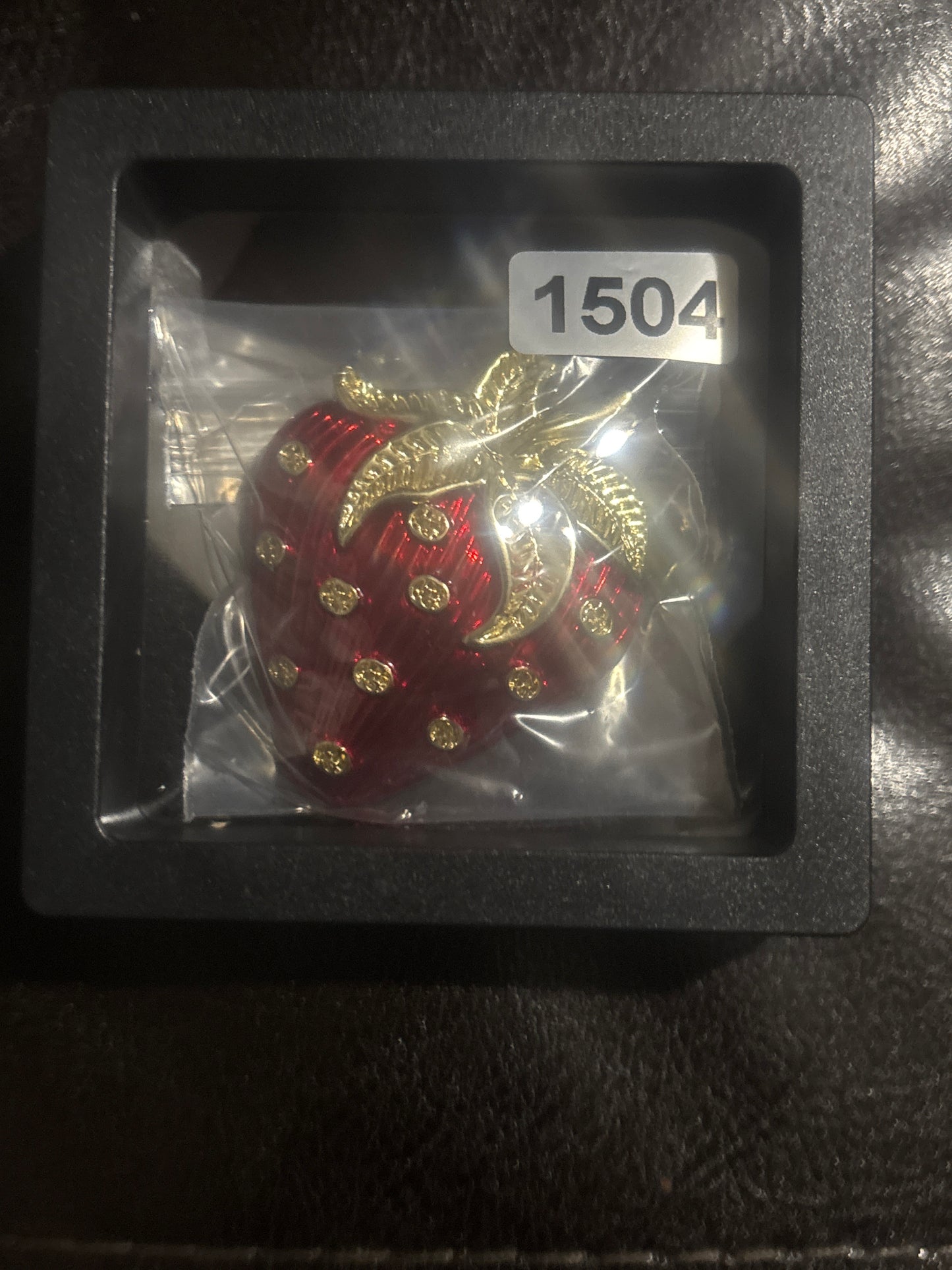 ✨ Red Enamel Strawberry Crystal Brooch Pin in Gold — Items #1504 & #1506 on