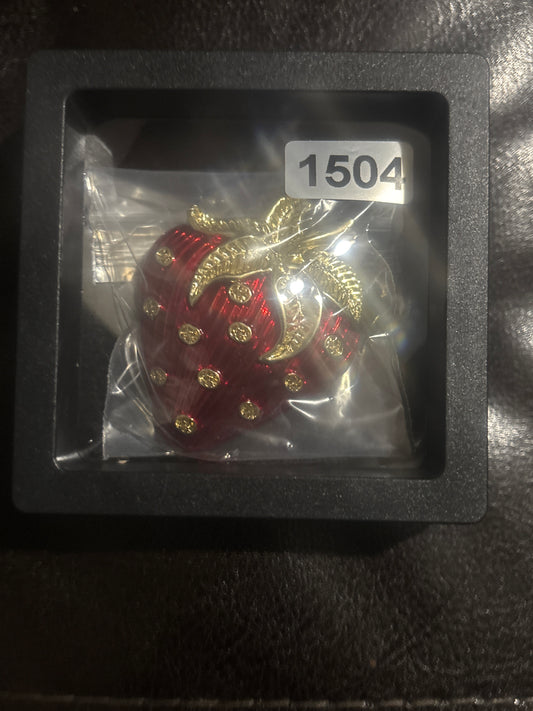 ✨ Red Enamel Strawberry Crystal Brooch Pin in Gold — Items #1504 & #1506 on