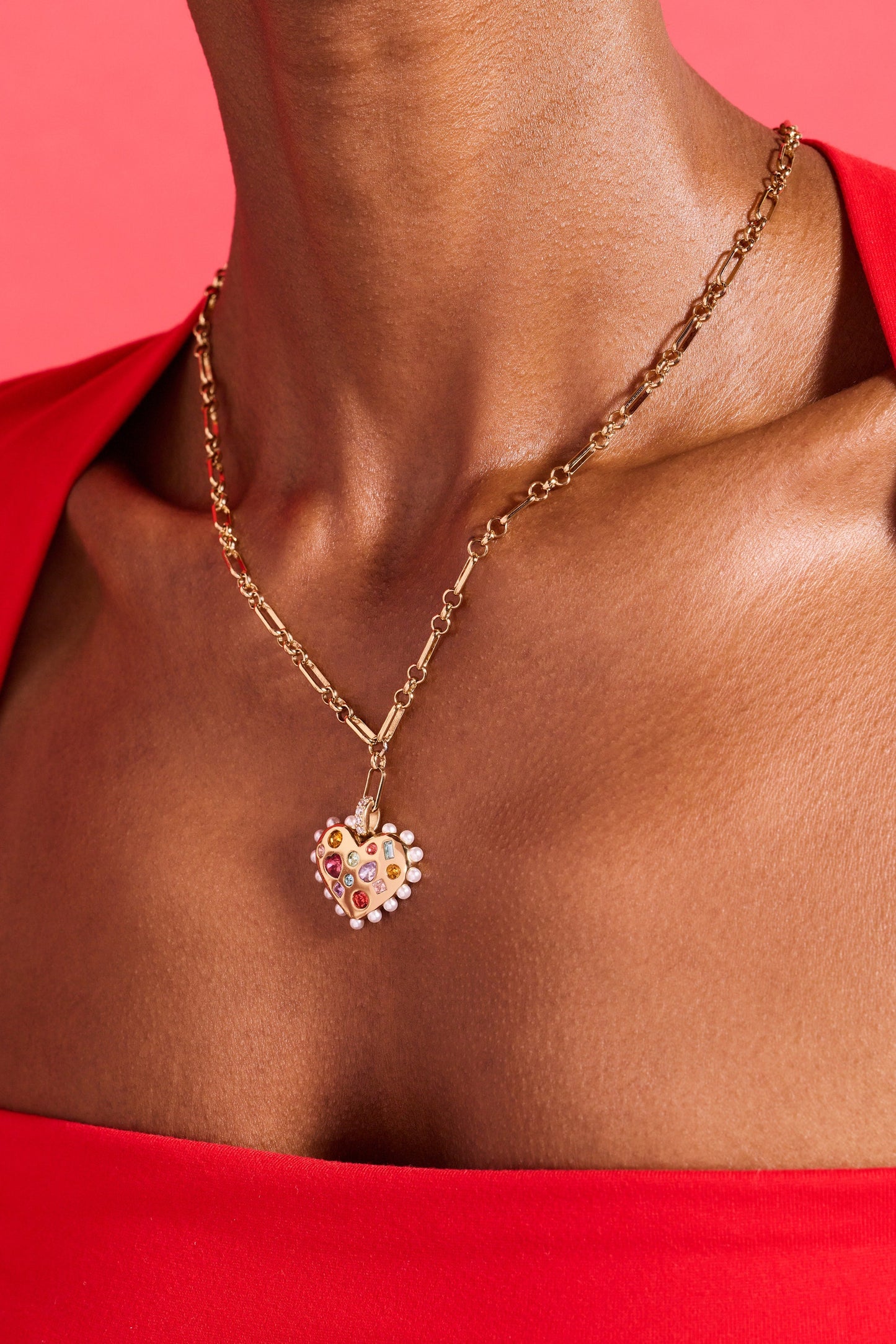 Puffy Heart Gemstone & Pearl Pendant Necklace ✨🧡💜 Rainbow Stone Heart Charm Necklace | Alex and Ani 💎👑