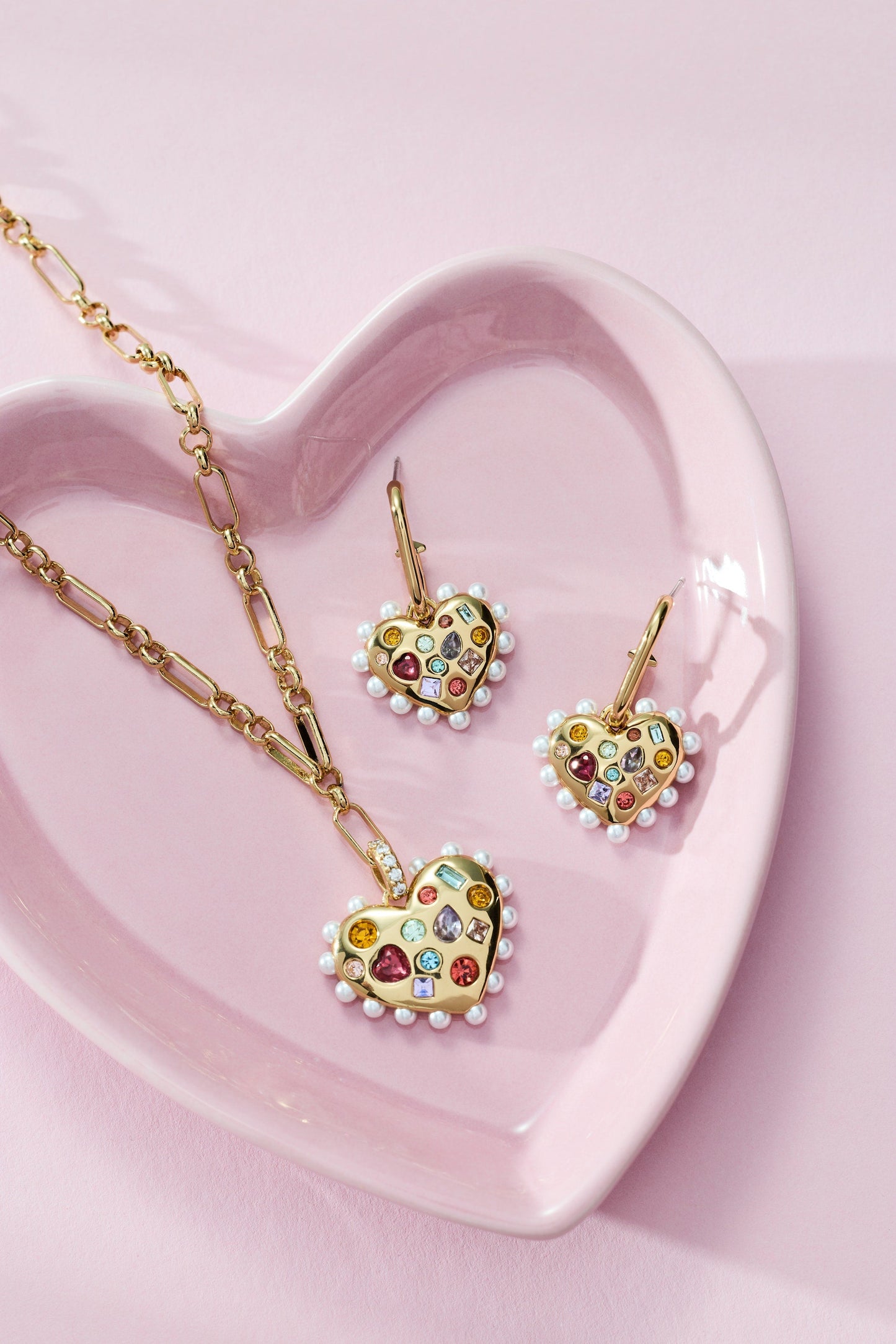 Puffy Heart Gemstone & Pearl Pendant Necklace ✨🧡💜 Rainbow Stone Heart Charm Necklace | Alex and Ani 💎👑