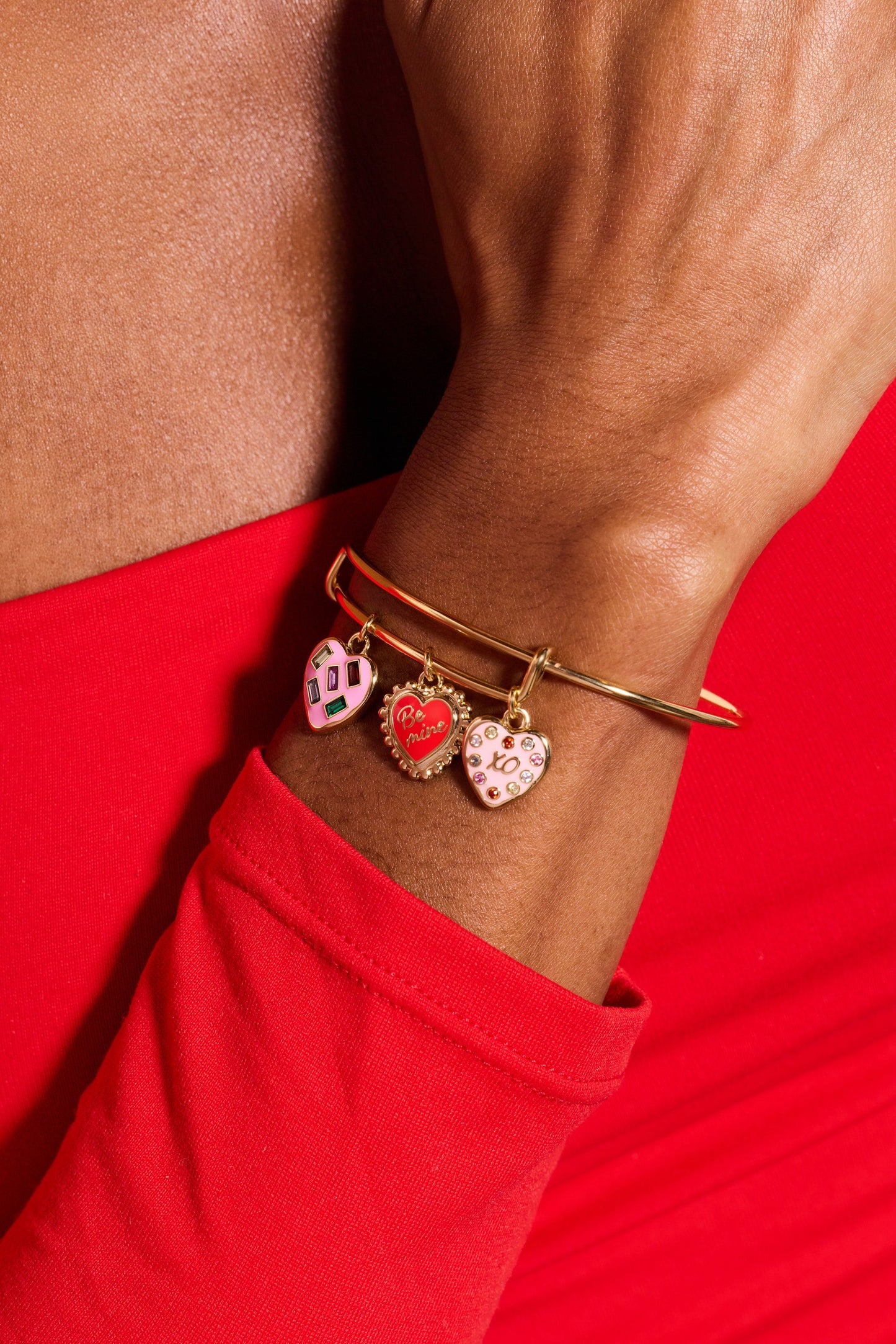 Sweet Shop 'Be Mine' Heart Multi Charm Bangle ✨❤️🍪 Gold Crystal Cookie Heart Charm Bracelet | Alex and Ani 💎👑