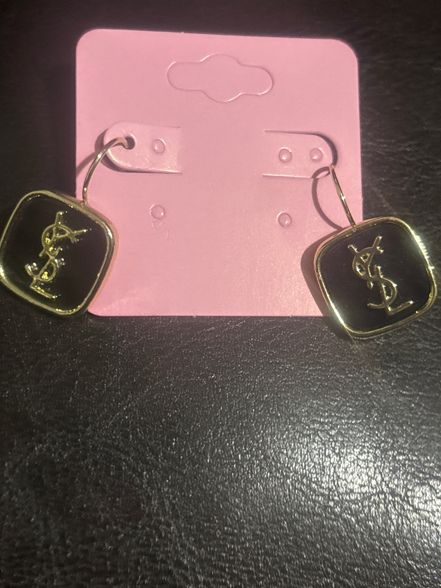YSL Yves Saint Laurent Black Enamel Square Drop Earrings 🖤💫✨ Gold | Bold YSL Logo | Textured Gold Square Pendant | Luxury Statement Jewelry 💎