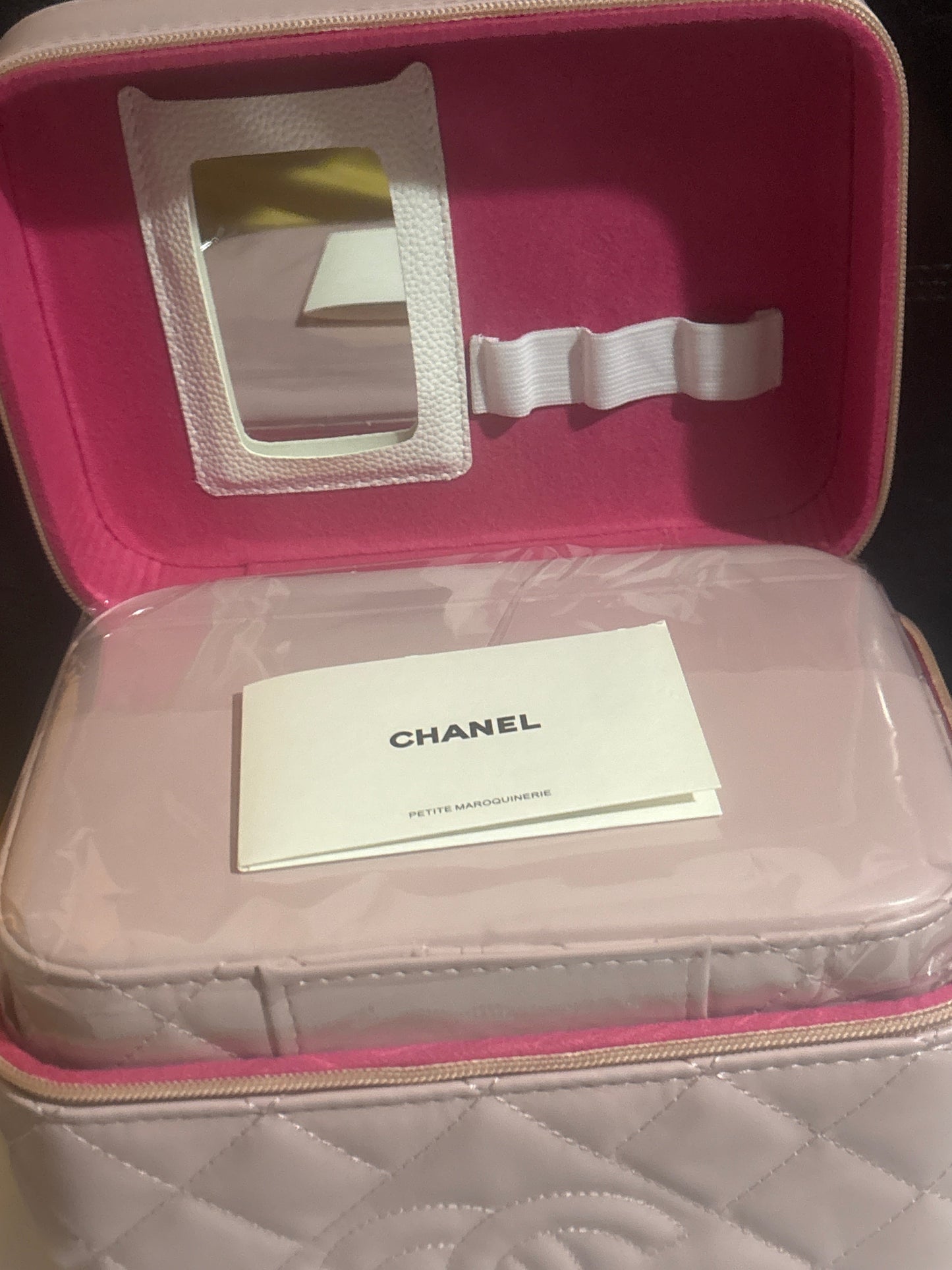 Luxury Inspired CC Quilted Blush Pink Vanity Case Set with Mirror & Cosmetic Pouch 🌸💰✨