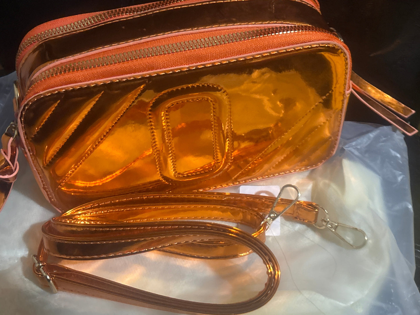 Roségold Metallic Transparente Jelly Kameratasche 🥇✨ Transparente PVC Crossbody | Goldfarbene Hardware 💎👜