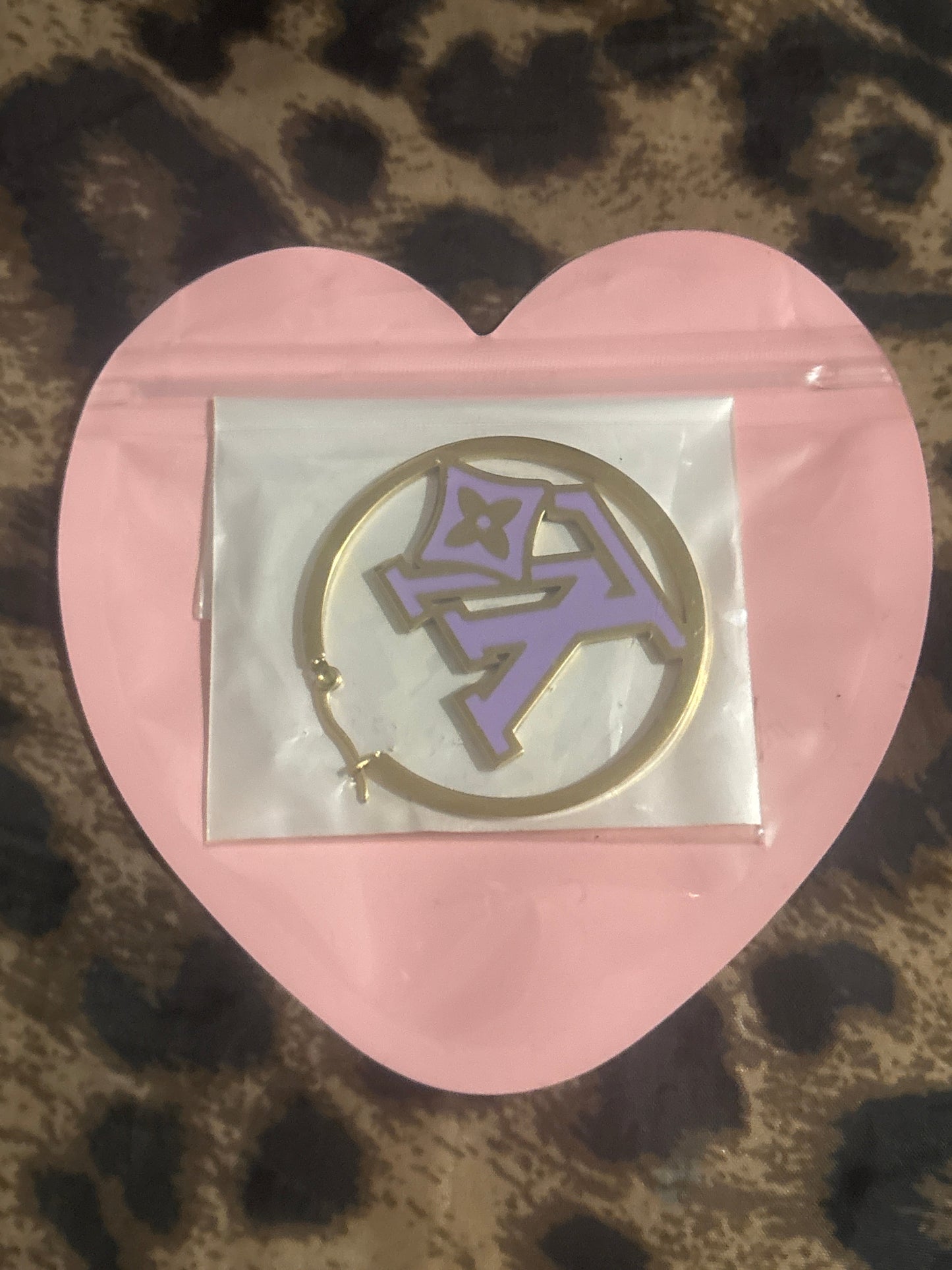Purple LV Logo Hoop Earrings | Gold-Tone | Designer-Inspired | Item #0005