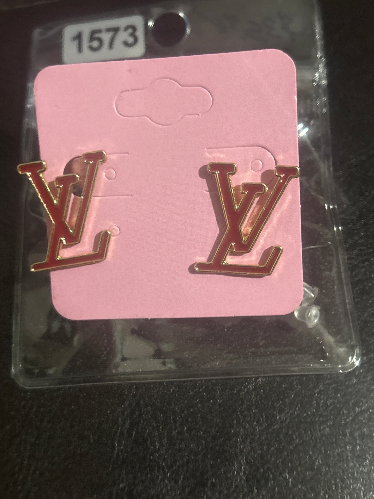 Luxury Inspired LV Logo Brown Enamel Gold-Tone Stud Earrings 🤎💰✨