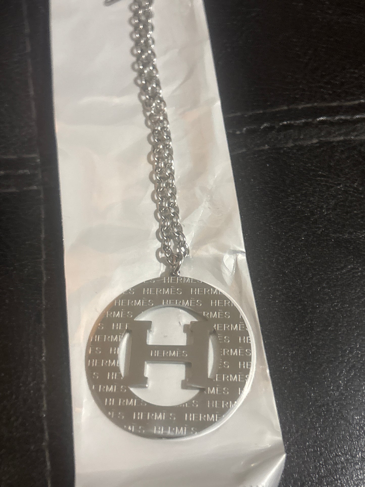 Hermès H Logo Gold Chain Necklace 💫✨ Stainless Steel | All-Over Monogram Circle Pendant | Double Chain | Luxury Statement Jewelry 💎