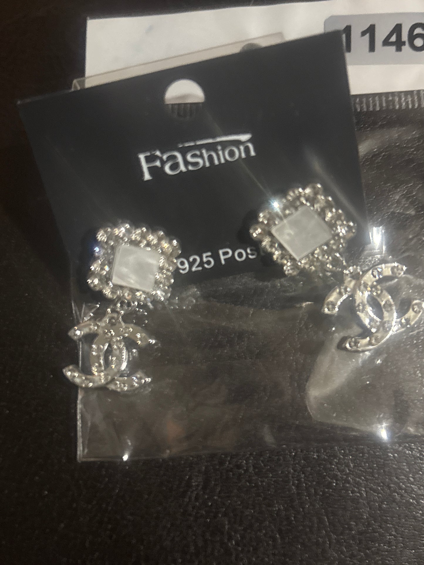 ✨ Square Crystal Top & CC Logo Drop Earrings — Gold & Silver — Items #1110 #1114 #1146