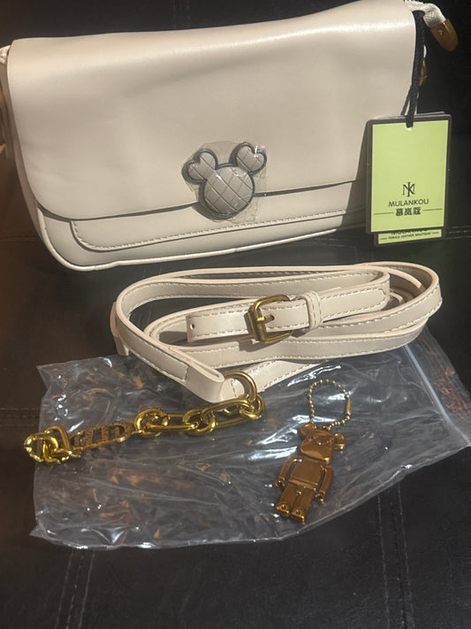 Luxury Mickey Mouse Quilted Clasp Ivory Crossbody Bag with Chain & Leather Straps 🐭🤎✨