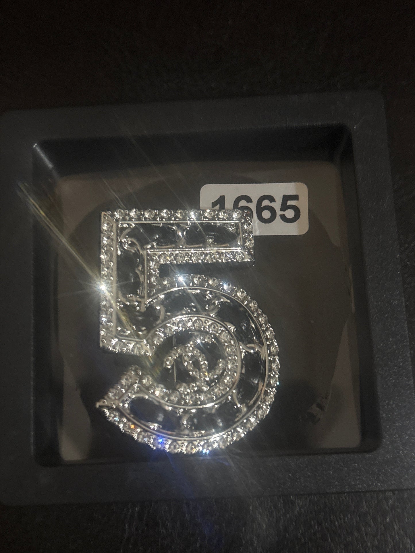 5️⃣ Luxury Silver-Tone Crystal Pavé No. 5 Statement Brooch Pin — Style #1665 💎✨
