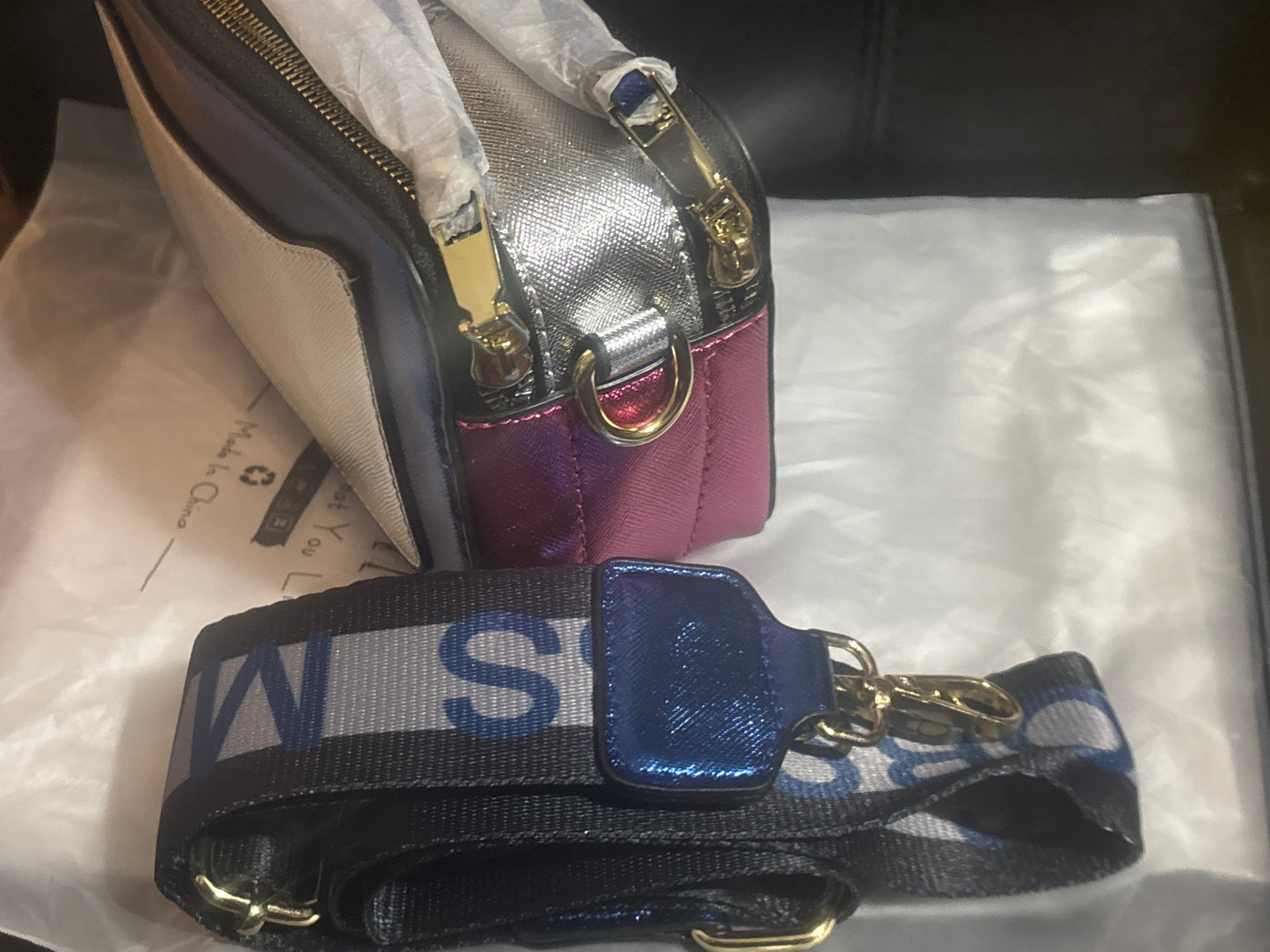 Marc Jacobs Snapshot Camera Bag 💙✨ Metallic Navy Blue Crossbody | Dual Zip | Gold Hardware 💎👜