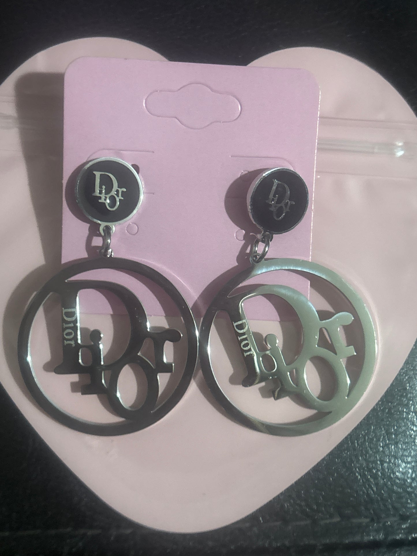 Dior Logo Gold & Silver Hoop Drop Earrings 🖤💫✨ Black Enamel Stud Top | Large Gold & Sliver Circle Pendant | Luxury Statement Stainless Steel Jewelry💎