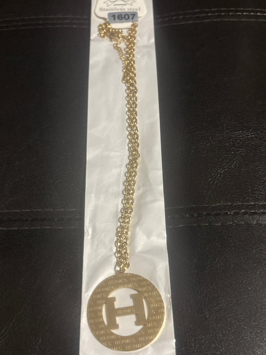 Hermès H Logo Goldkette Halskette 💫✨ Edelstahl | Allover Monogramm Kreis Anhänger | Doppelkette | Luxuriöser Statement-Schmuck 💎